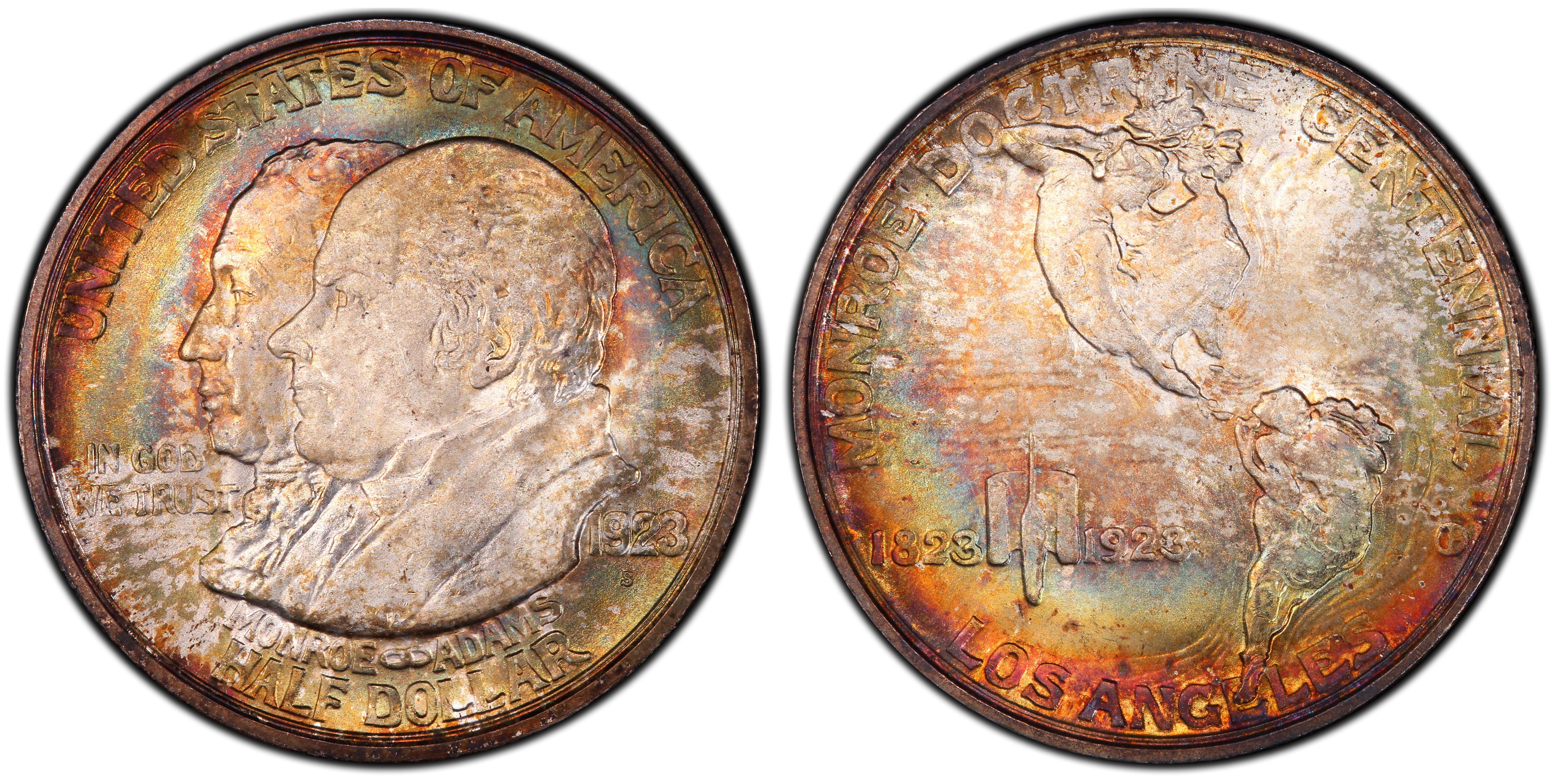 Genuine 1923-S Monroe half dollar with the Monroe and Adams portraits and the allegorical Americas reverse