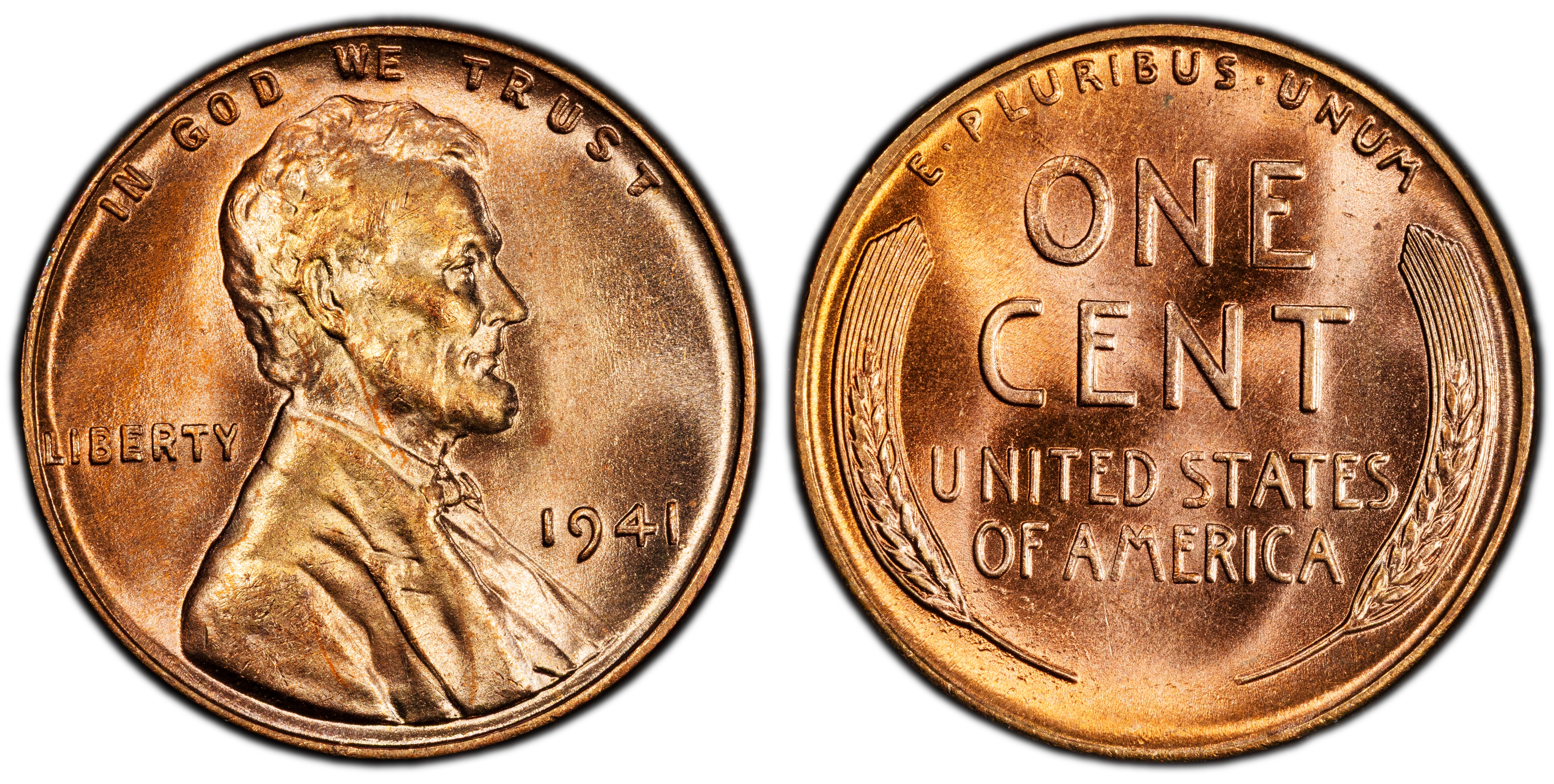 Complete PCGS reference photograph of a 1941 FS-101 Lincoln cent, with its obverse and wheat reverse