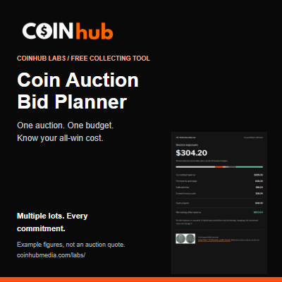 Coin Auction Bid Planner - CoinHub Labs promotional graphic