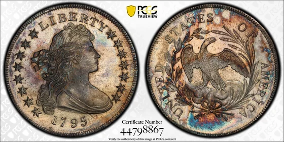 PCGS TrueView photograph of 1795 Draped Bust Dollar, Centered Bust Specimen