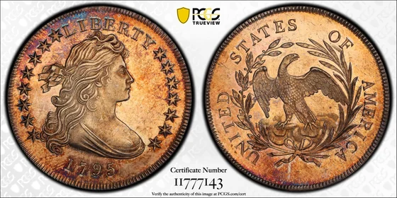 PCGS TrueView photograph of 1795 Draped Bust Dollar, Off-Center Bust Specimen