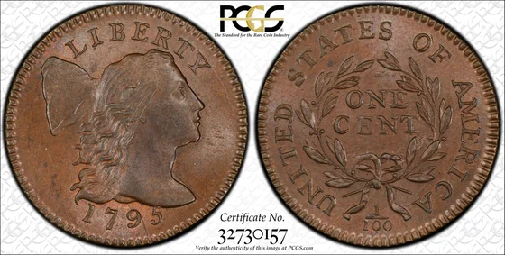 1795 Liberty Cap cent, Lettered Edge (S-75), PCGS MS65BN specimen, obverse and reverse