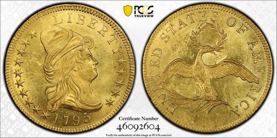 PCGS TrueView photograph of 1795 Capped Bust Eagle, Nine Leaves