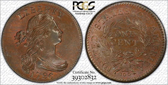 1796 Draped Bust cent, Reverse of 1794 (S-110), PCGS MS66+BN specimen, obverse and reverse