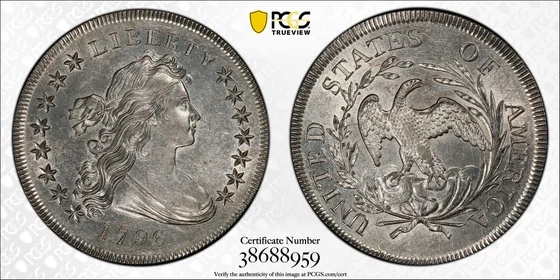 PCGS TrueView photograph of 1796 Draped Bust Dollar, Small Date and Large Letters