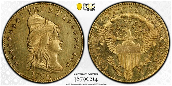 PCGS TrueView photograph of 1796 Capped Bust Quarter Eagle, Stars