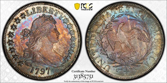 PCGS TrueView of the 1797 Small Eagle half dollar, MS66 Pogue benchmark specimen