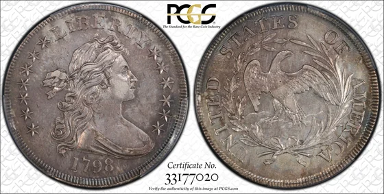 PCGS TrueView photograph of 1798 Draped Bust Dollar, Small Eagle and 13 Stars
