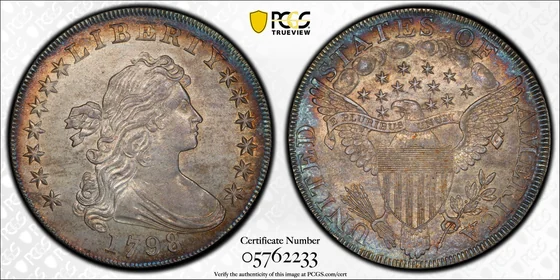 PCGS TrueView photograph of 1798 Draped Bust Dollar, Wide Date