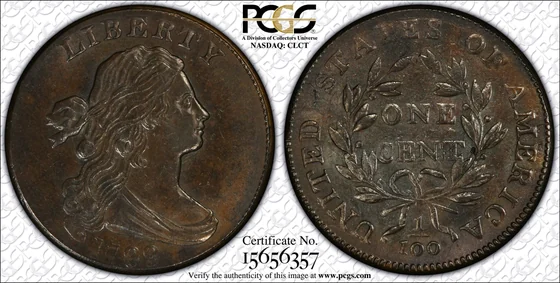 1799 Draped Bust cent, Normal Date, PCGS MS61BN specimen, obverse and reverse
