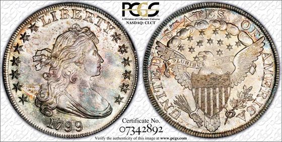 PCGS TrueView photograph of 1799 Draped Bust Dollar