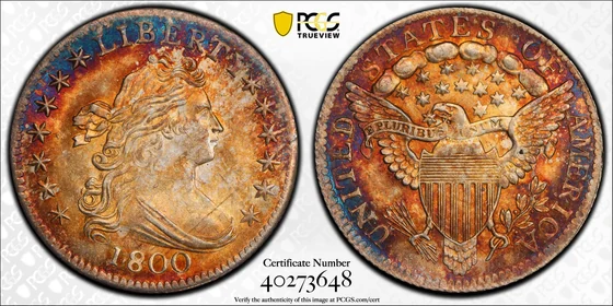 PCGS MS66+ 1800 Draped Bust dime, obverse and reverse, reference example