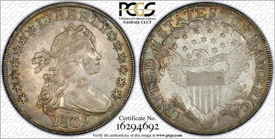 PCGS TrueView photograph of 1802 Draped Bust Dollar, Regular Strike