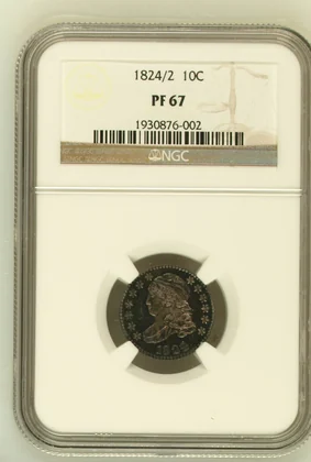 Obverse of the NGC PF67 1824/2 Capped Bust proof dime in its holder