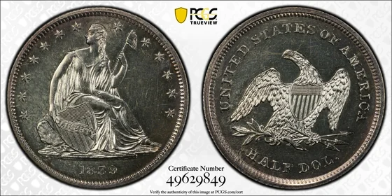 1839 Drapery Liberty Seated Half Dollar, Proof