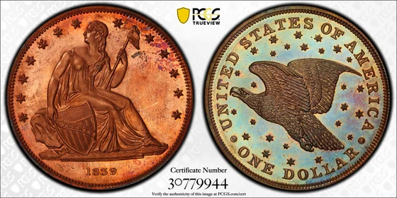 PCGS TrueView photograph of 1839 Gobrecht Dollar Restrike, Judd-109