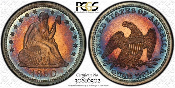 1850 Liberty Seated Quarter, Proof