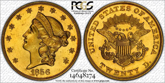 PCGS TrueView photograph of 1856-O Liberty Head Double Eagle, Specimen