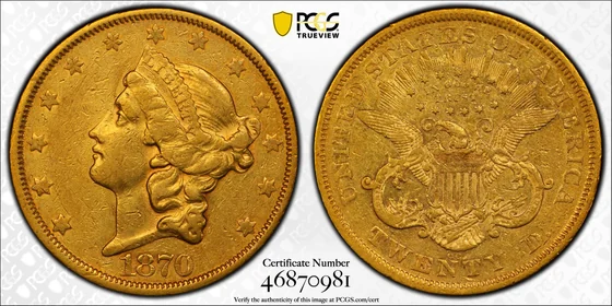 PCGS TrueView photograph of 1870-CC Liberty Head Double Eagle