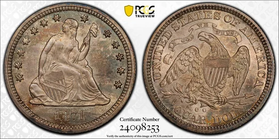 1871-CC Liberty Seated Quarter