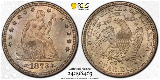 1873-CC Arrows Liberty Seated Quarter
