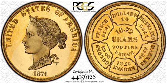 PCGS TrueView photograph of 1874 Bickford Eagle Pattern, Judd-1373