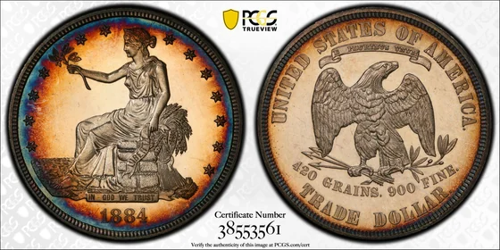 PCGS TrueView photograph of 1884 Trade Dollar, Proof