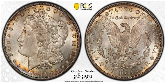 PCGS TrueView photograph of 1892-S Morgan Dollar