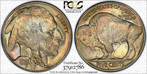 1918-S Buffalo nickel, PCGS MS66 specimen, obverse and reverse