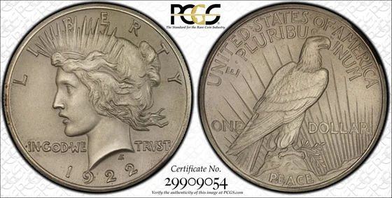 PCGS TrueView photograph of 1922 Peace Dollar, High Relief Matte Proof