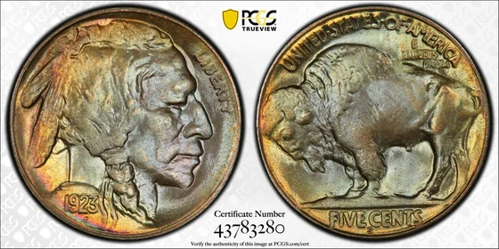 1923-S Buffalo nickel, PCGS MS66 specimen, obverse and reverse
