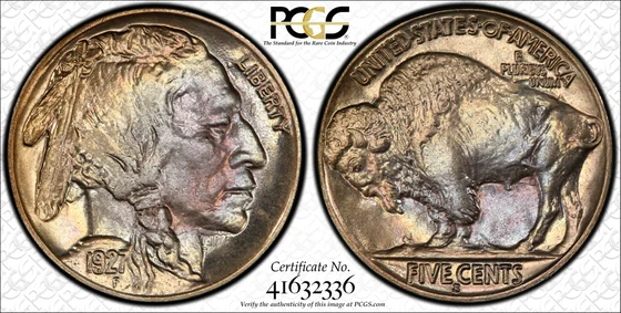 1927-S Buffalo nickel, PCGS MS66 specimen, obverse and reverse
