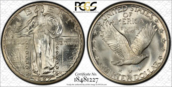 PCGS TrueView photograph of 1927-S Standing Liberty Quarter