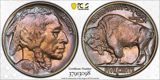 1928-S Buffalo nickel, PCGS MS67 specimen, obverse and reverse