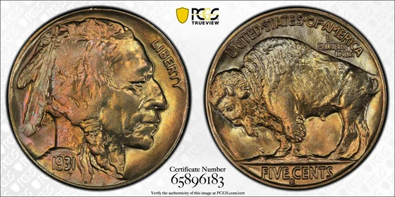 1931-S Buffalo nickel, PCGS MS67 specimen, obverse and reverse