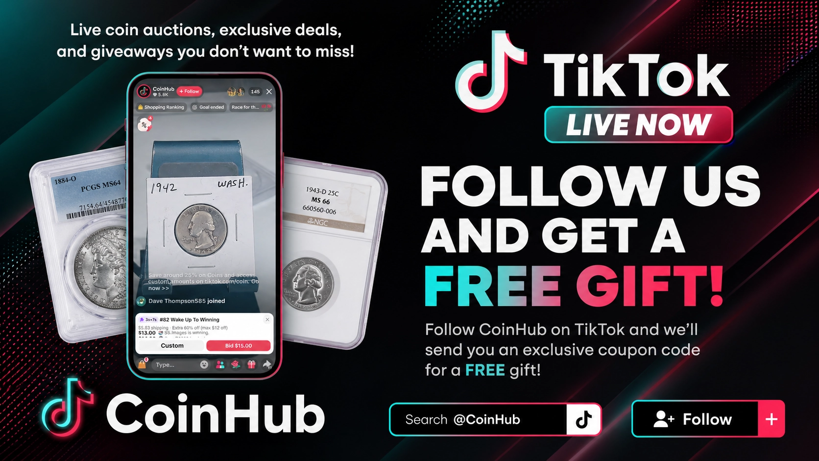 CoinHub TikTok live auctions and free gift promotion
