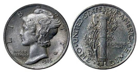 1916-D Mercury dime