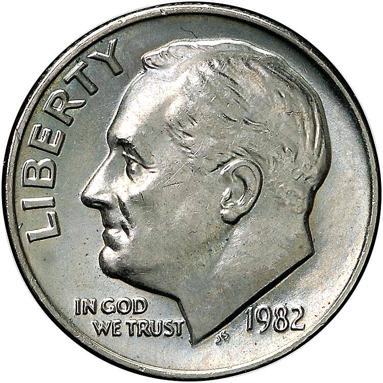 1982 No P Dime