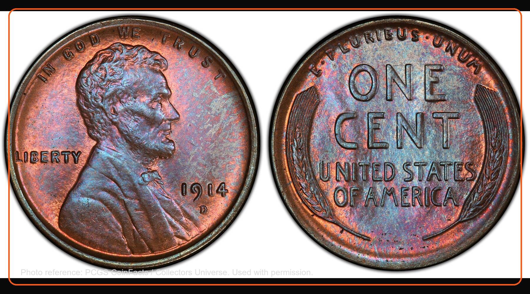 1914-D Lincoln wheat penny obverse and reverse certified example