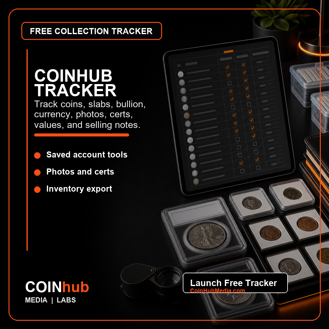 Organized coin collection tracking workspace used with the free CoinHub Tracker