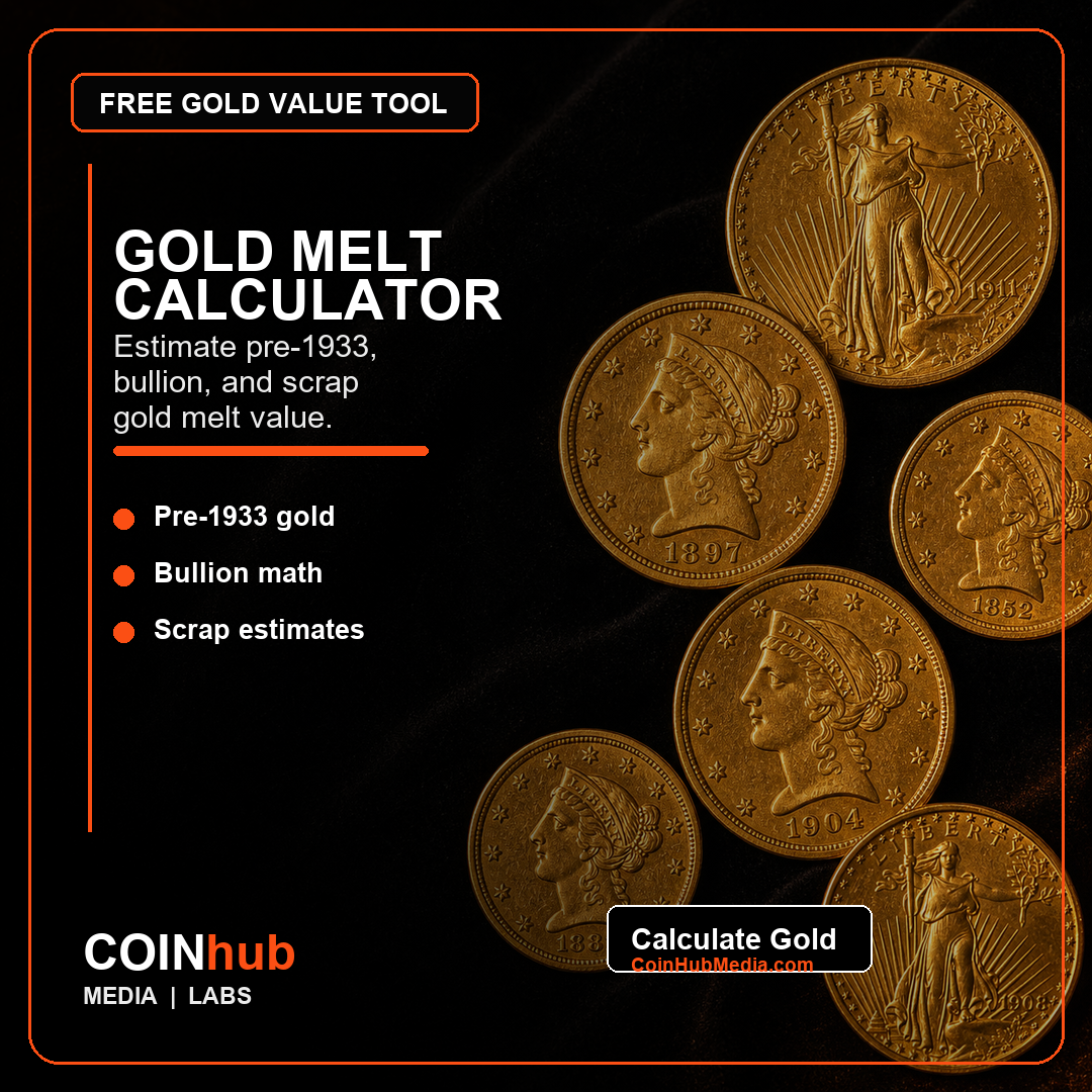 Pre-1933 style gold coins used with the CoinHub gold melt calculator
