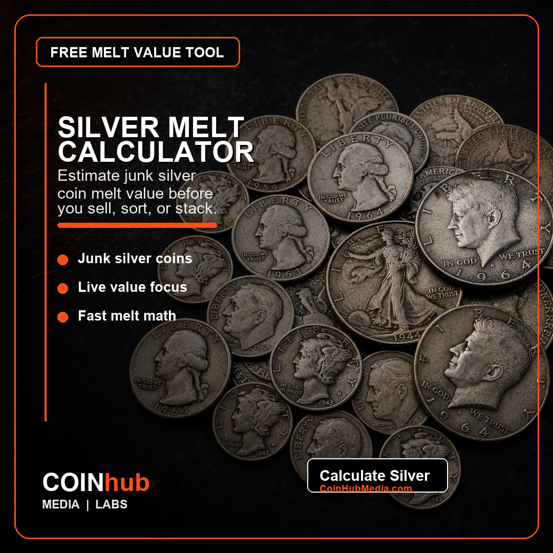 Junk silver quarters, dimes, and half dollars used with the CoinHub silver melt calculator